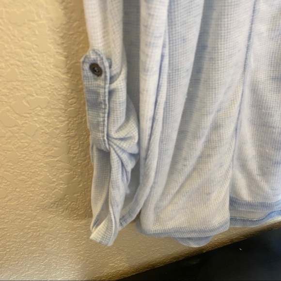 Jane and Delancey blue waffle knit thermal button front detail buttoned sleeves - Picture 2 of 4